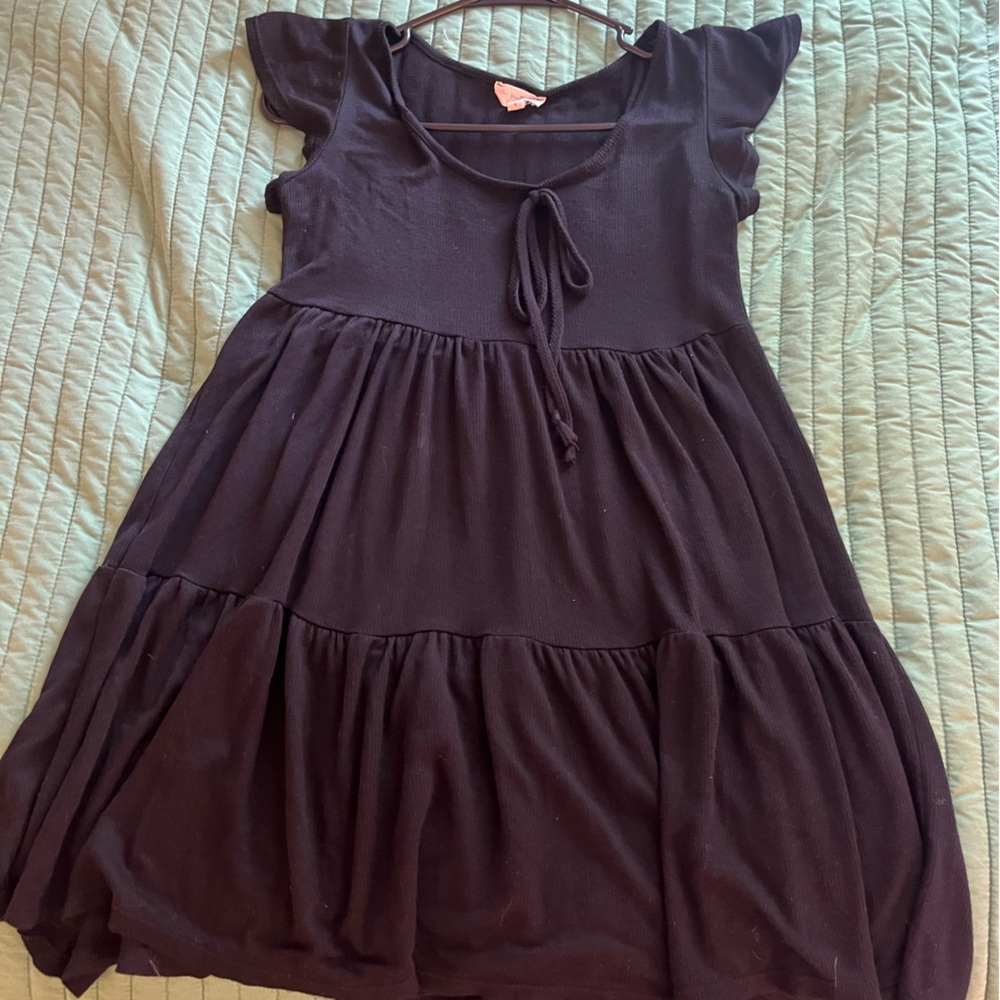 Black dress with tie on neckline